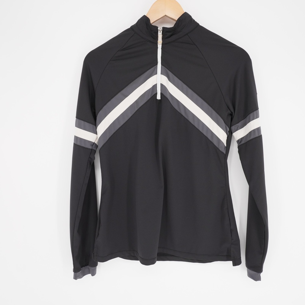 Kastel Denmark Sun Shirt Womens L Black Striped 1/4 Zip Long Sleeve Equestrian